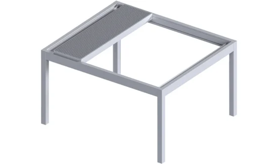 3D-Modell eines modernen Metalltisches mit integriertem Rollladensystem